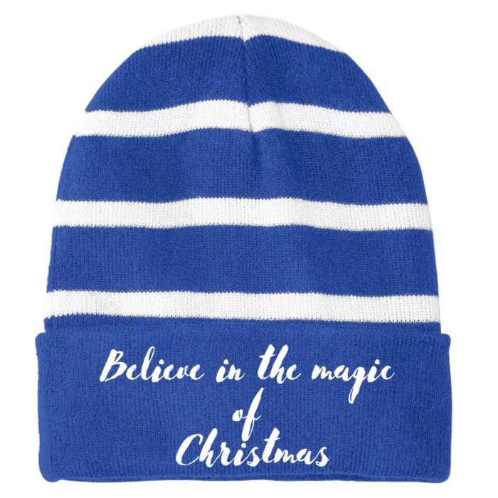 Believe In The Magic Of Christmas Gift Striped Beanie with Solid Band