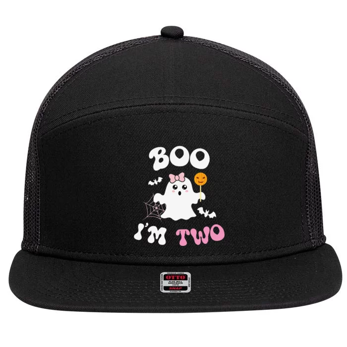 Boo IM Two Ghost Second 2nd Birthday Groovy Halloween 7 Panel Mesh Trucker Snapback Hat