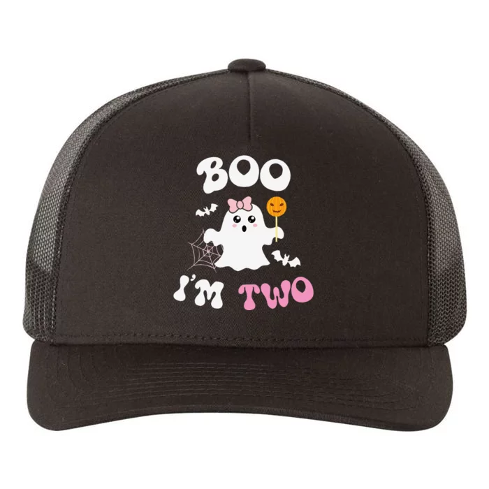 Boo IM Two Ghost Second 2nd Birthday Groovy Halloween Yupoong Adult 5-Panel Trucker Hat