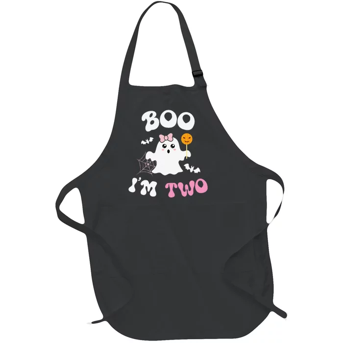 Boo IM Two Ghost Second 2nd Birthday Groovy Halloween Full-Length Apron With Pocket