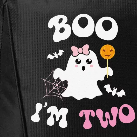 Boo IM Two Ghost Second 2nd Birthday Groovy Halloween City Backpack