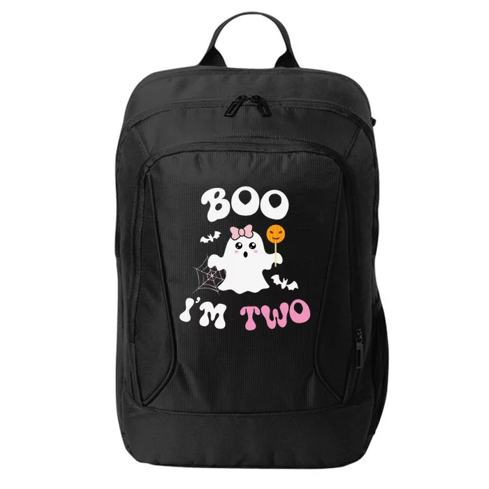 Boo IM Two Ghost Second 2nd Birthday Groovy Halloween City Backpack