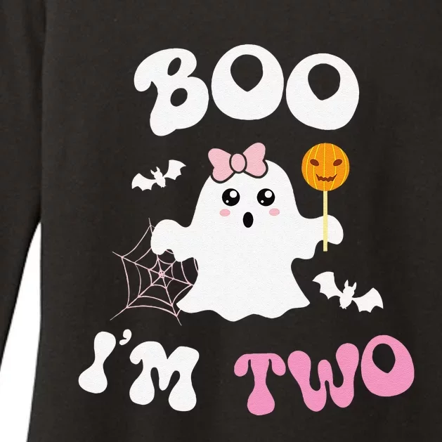 Boo IM Two Ghost Second 2nd Birthday Groovy Halloween Womens CVC Long Sleeve Shirt