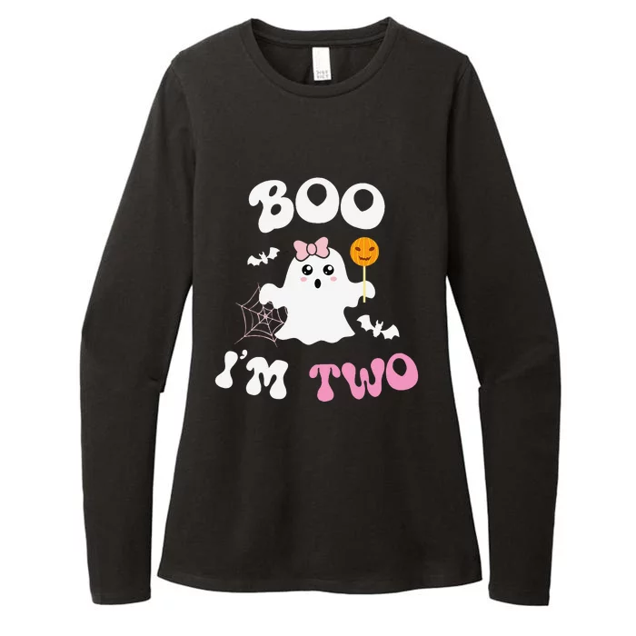 Boo IM Two Ghost Second 2nd Birthday Groovy Halloween Womens CVC Long Sleeve Shirt