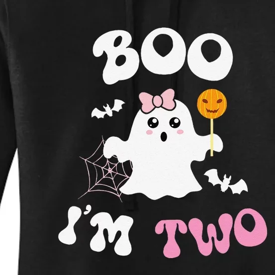 Boo IM Two Ghost Second 2nd Birthday Groovy Halloween Women's Pullover Hoodie