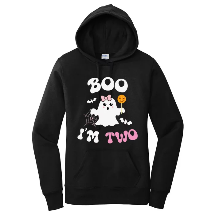 Boo IM Two Ghost Second 2nd Birthday Groovy Halloween Women's Pullover Hoodie