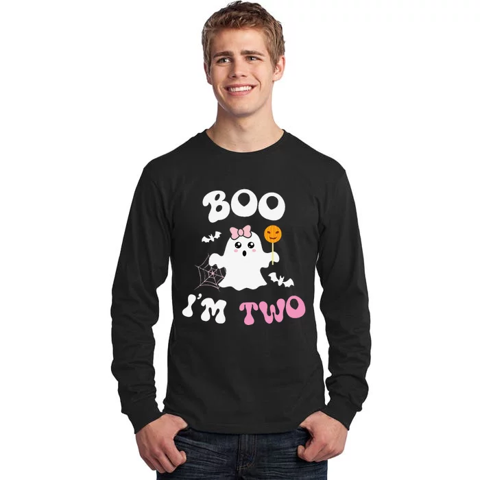 Boo IM Two Ghost Second 2nd Birthday Groovy Halloween Tall Long Sleeve T-Shirt