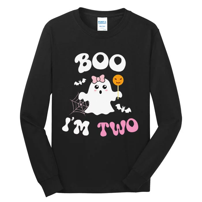 Boo IM Two Ghost Second 2nd Birthday Groovy Halloween Tall Long Sleeve T-Shirt