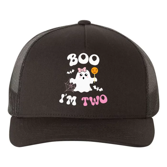 Boo Im Two Ghost Second 2nd Birthday Groovy Halloween Yupoong Adult 5-Panel Trucker Hat