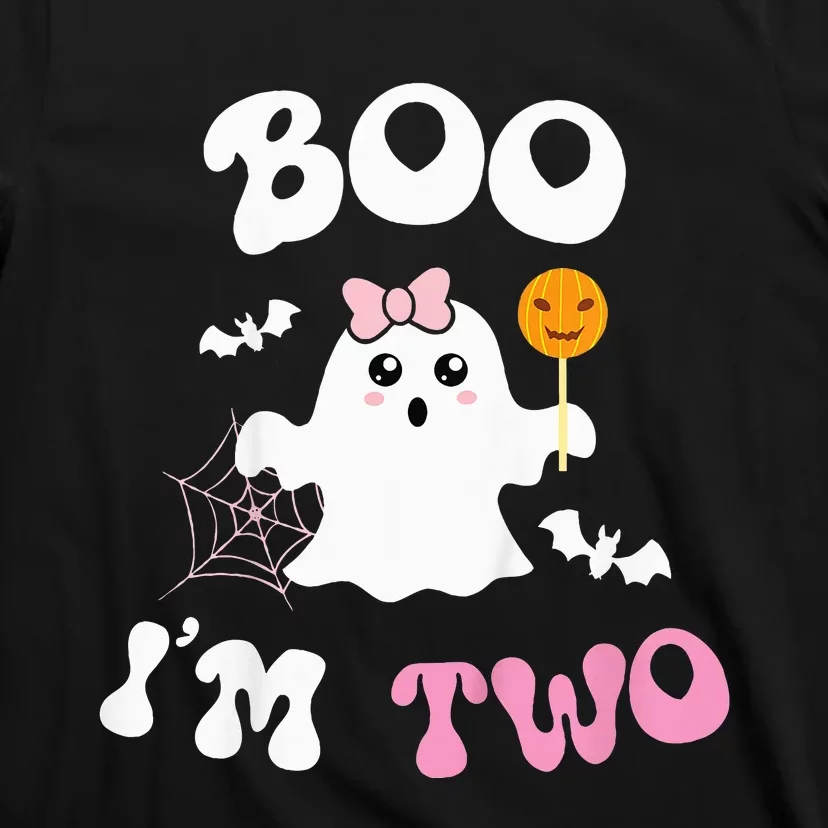 Boo Im Two Ghost Second 2nd Birthday Groovy Halloween T-Shirt