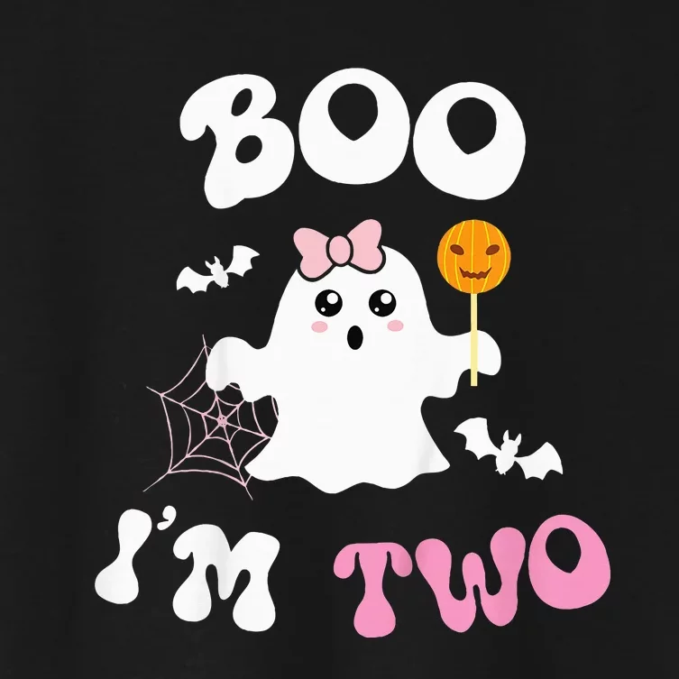 Boo Im Two Ghost Second 2nd Birthday Groovy Halloween Women's Crop Top Tee