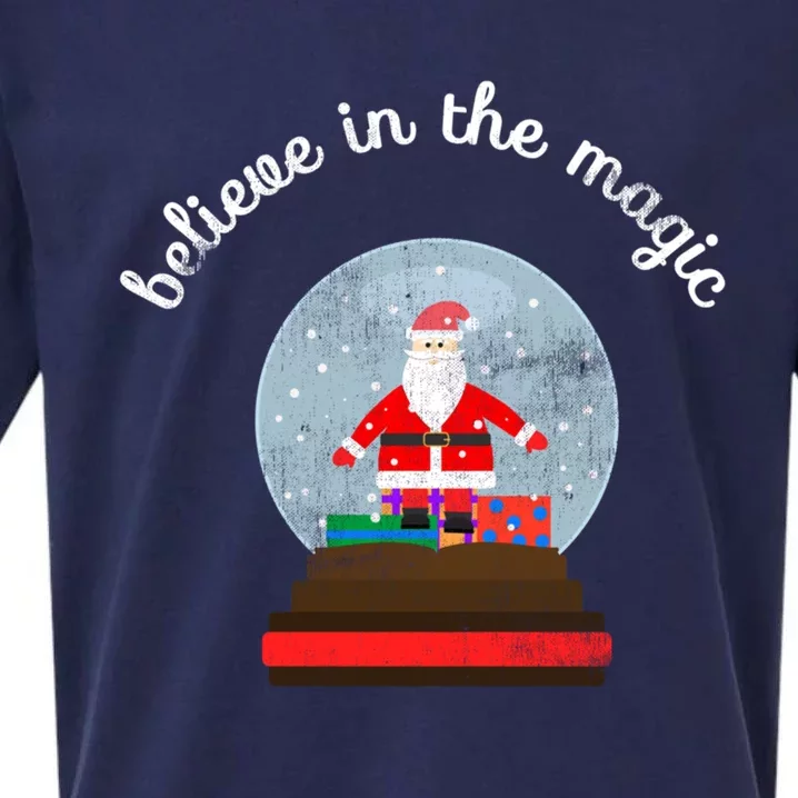 Believe In The Magic Christmas Santa Snow Globe Gift Sueded Cloud Jersey T-Shirt