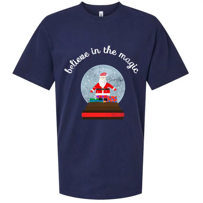 Believe In The Magic Christmas Santa Snow Globe Gift Sueded Cloud Jersey T-Shirt