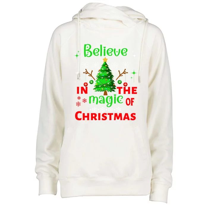 Believe In The Magic Of Christmas Funny Xmas Tree Cool Gift Womens Funnel Neck Pullover Hood