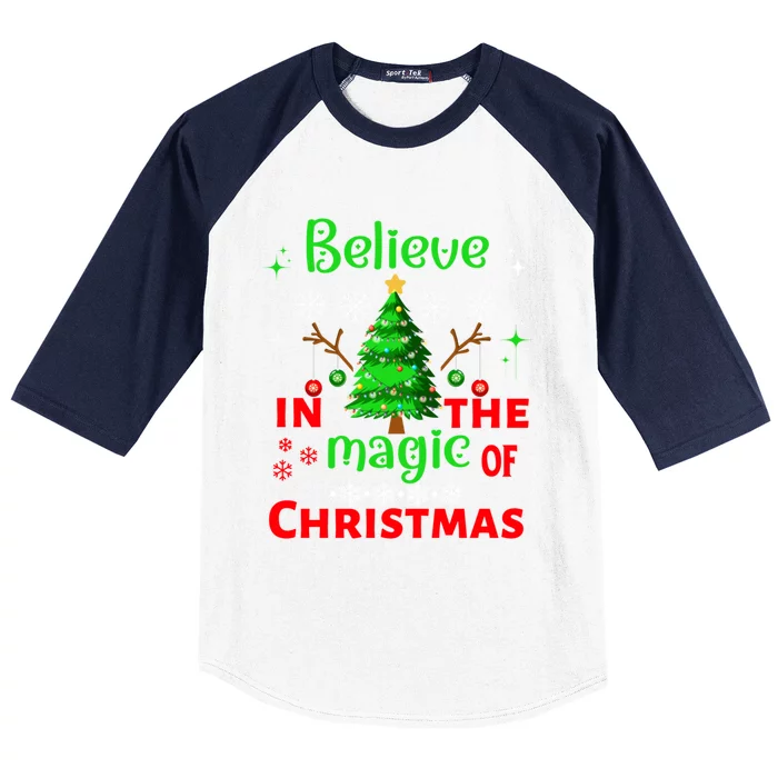 Believe In The Magic Of Christmas Funny Xmas Tree Cool Gift Baseball Sleeve Shirt