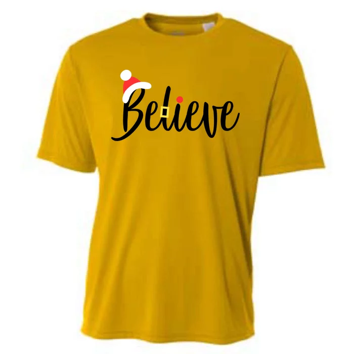 Believe In The Magic Of Christmas Cute Santa Hat Buckle Gift Cooling Performance Crew T-Shirt