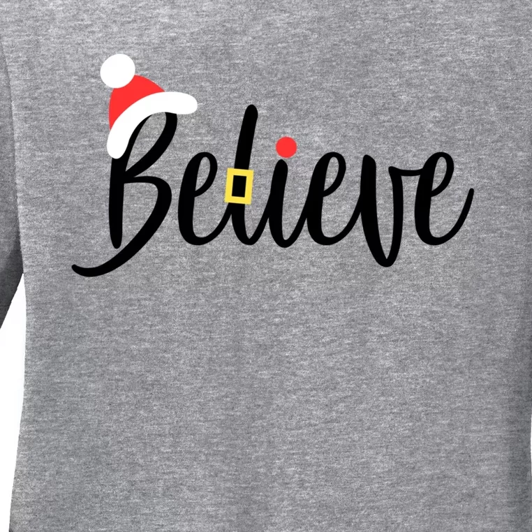 Believe In The Magic Of Christmas Cute Santa Hat Buckle Gift Ladies Long Sleeve Shirt