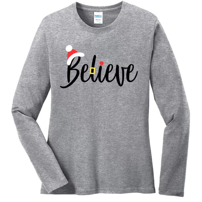 Believe In The Magic Of Christmas Cute Santa Hat Buckle Gift Ladies Long Sleeve Shirt