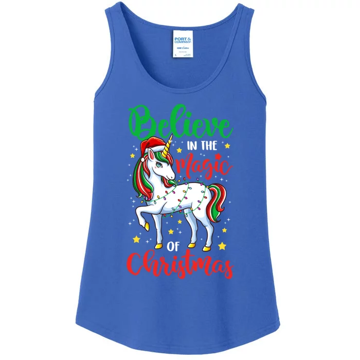 Believe In The Magic Of Christmas Unicorn Xmas Gift Ladies Essential Tank