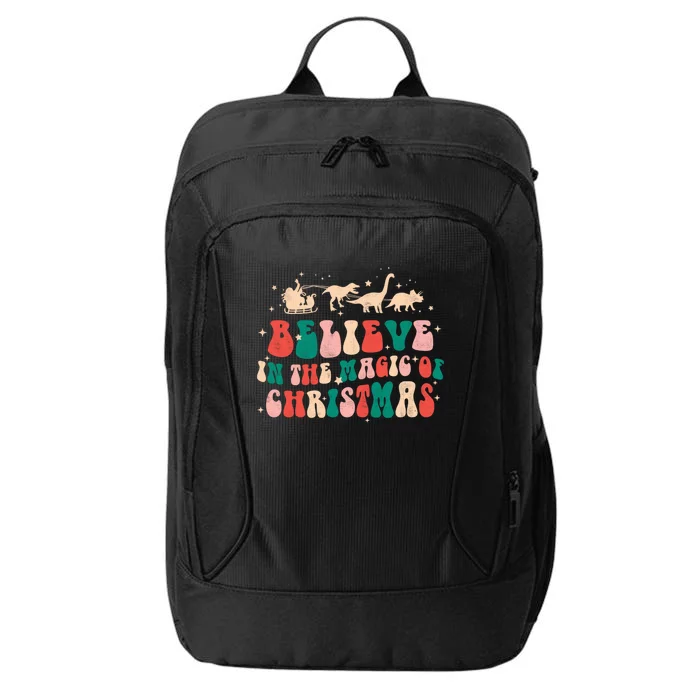 Believe In The Magic Of Christmas Groovy Retro Xmas Dinosaur Cool Gift City Backpack