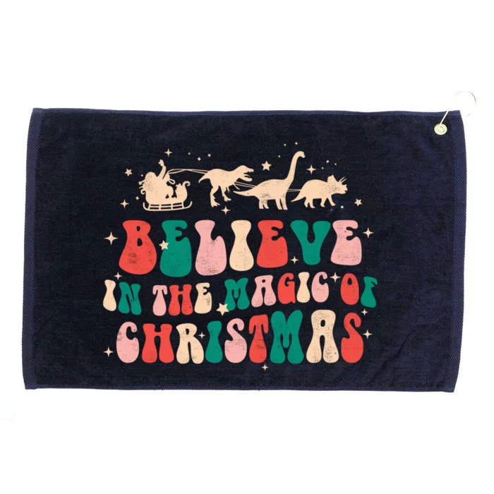 Believe In The Magic Of Christmas Groovy Retro Xmas Dinosaur Cool Gift Grommeted Golf Towel