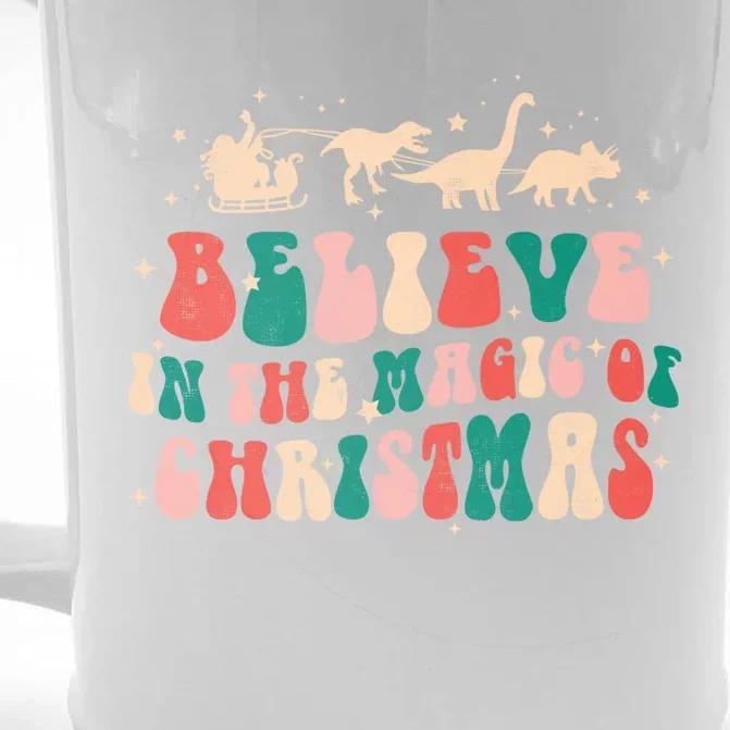 Believe In The Magic Of Christmas Groovy Retro Xmas Dinosaur Cool Gift Front & Back Beer Stein