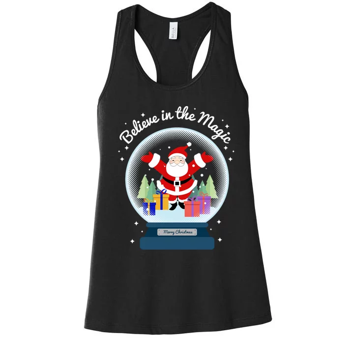 Believe In The Magic Merry Christmas Santa Snow Globe Decor Long Sleeve Women's Racerback Tank