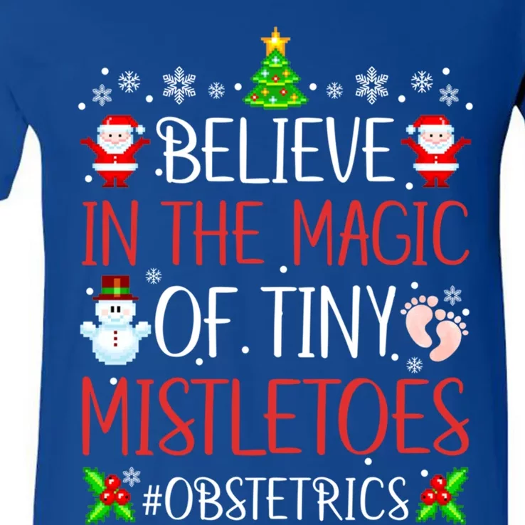 Believe In The Magic Of Tiny Mistletoes Obstetrics Christmas Gift V-Neck T-Shirt