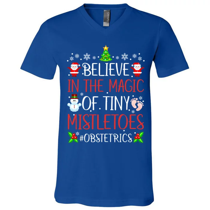 Believe In The Magic Of Tiny Mistletoes Obstetrics Christmas Gift V-Neck T-Shirt