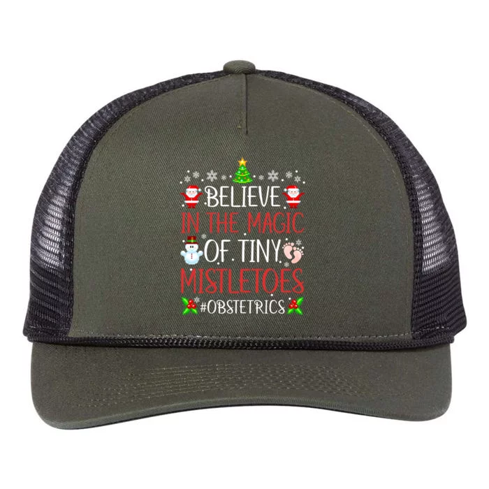 Believe In The Magic Of Tiny Mistletoes Obstetrics Christmas Gift Retro Rope Trucker Hat Cap