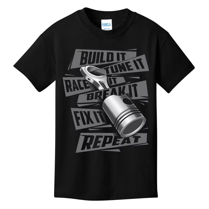 Build It Tune It Race It Repeat Car Enthusiast Kids T-Shirt