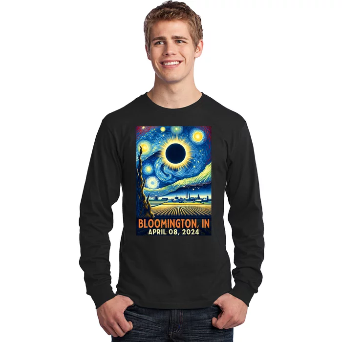 Bloomington Indiana Total Solar Eclipse 2024 Starry Night Long Sleeve Shirt