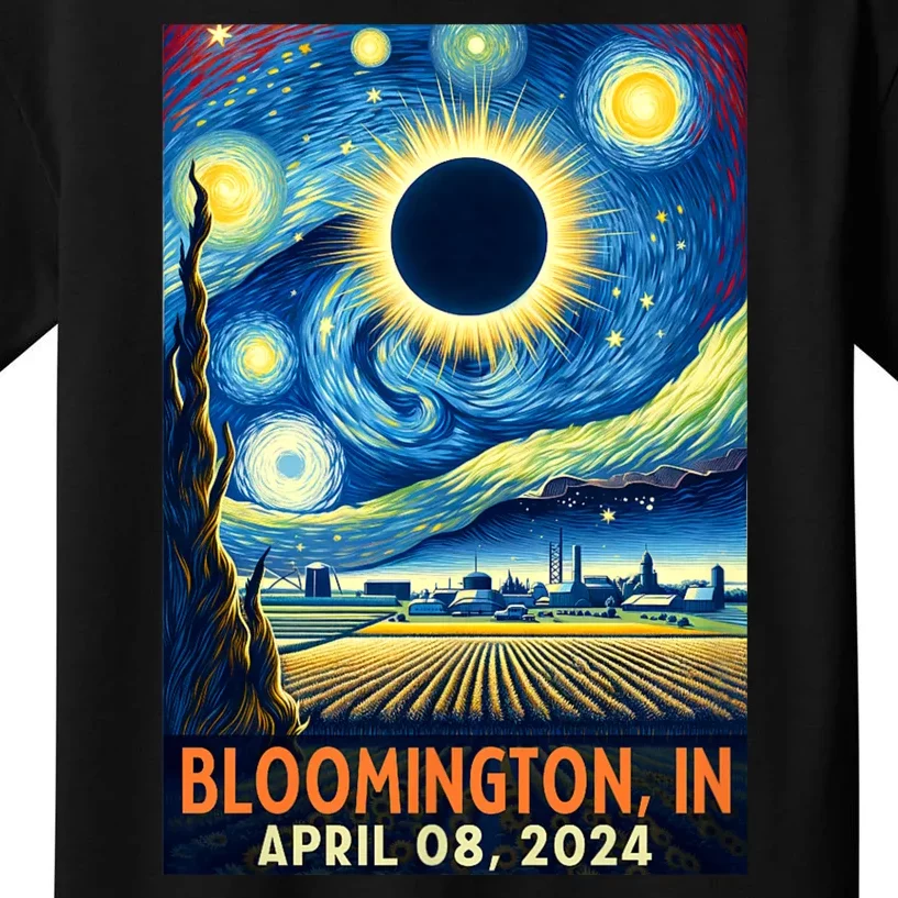 Bloomington Indiana Total Solar Eclipse 2024 Starry Night Kids T-Shirt