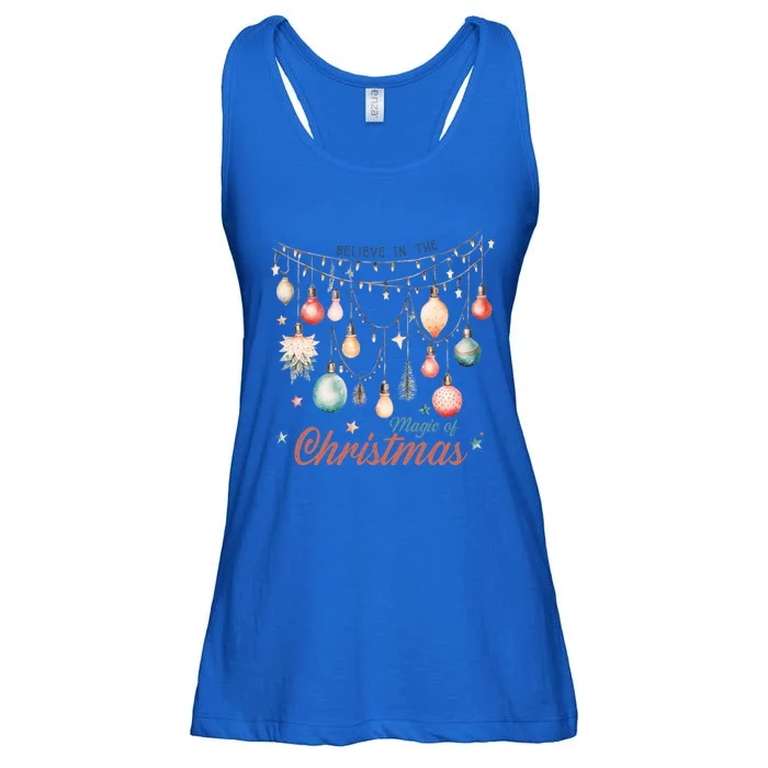 Believe In The Magic Of Christmas Vintage Lights Ornats Gift Ladies Essential Flowy Tank