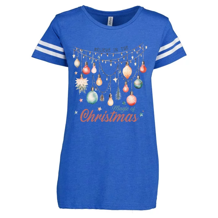 Believe In The Magic Of Christmas Vintage Lights Ornats Gift Enza Ladies Jersey Football T-Shirt