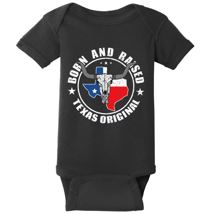 Born In Texas Longhorn Skull State Of Texas Pride Baby Bodysuit