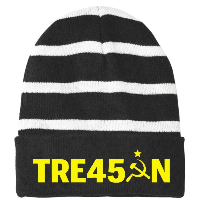 Best Impeach Trump Treason Russian Gop Party Striped Beanie with Solid Band