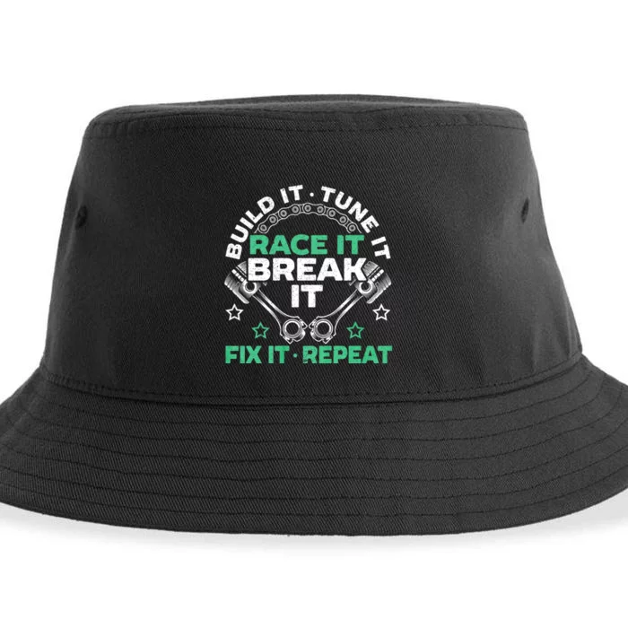 Build It Tune It Race It Break It Fix It Repeat Motorsport Sustainable Bucket Hat