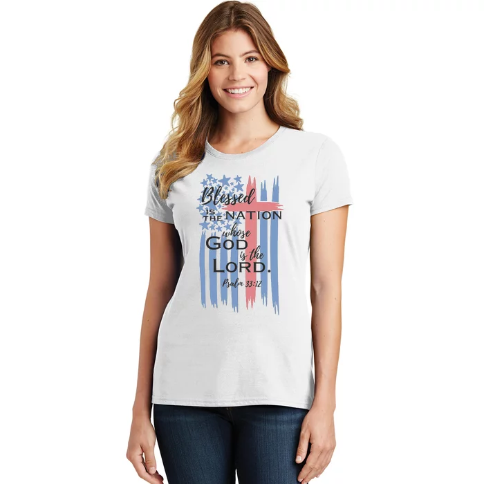 Blessed is the nation whose God is the Lord American flag Women's T-Shirt