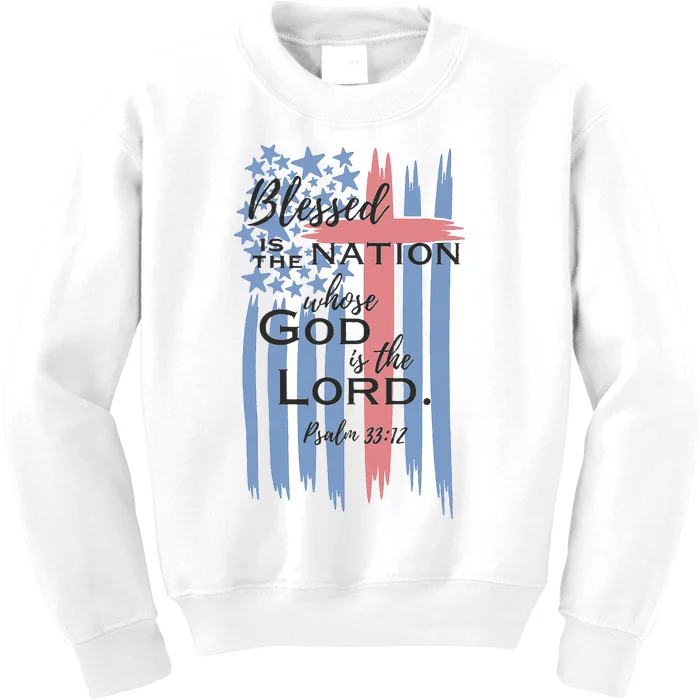 Blessed is the nation whose God is the Lord American flag Kids Sweatshirt