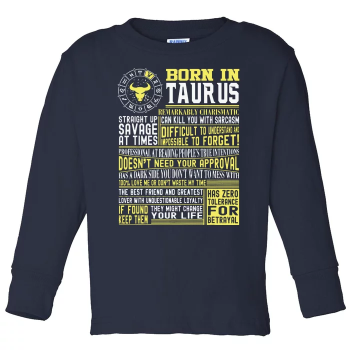 Born In Taurus Facts For Men Nd Women Toddler Long Sleeve Shirt