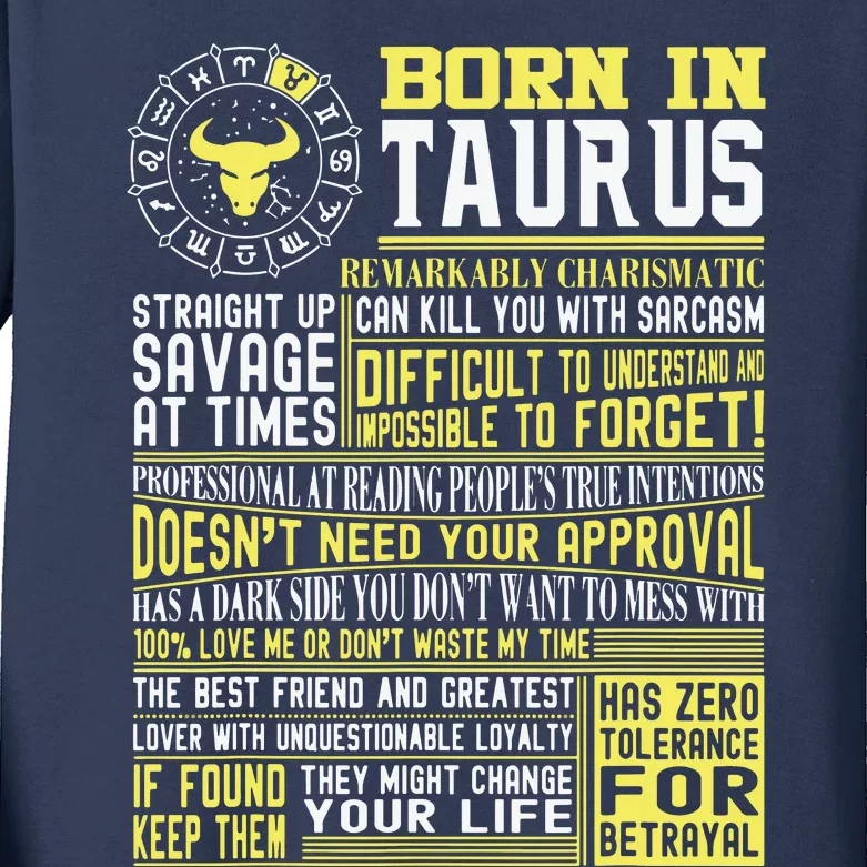 Born In Taurus Facts For Men Nd Women Kids Long Sleeve Shirt