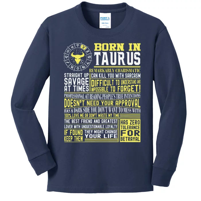 Born In Taurus Facts For Men Nd Women Kids Long Sleeve Shirt