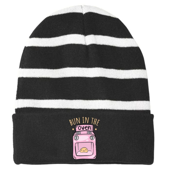 Bun In The Oven Baby Announcement Striped Beanie with Solid Band