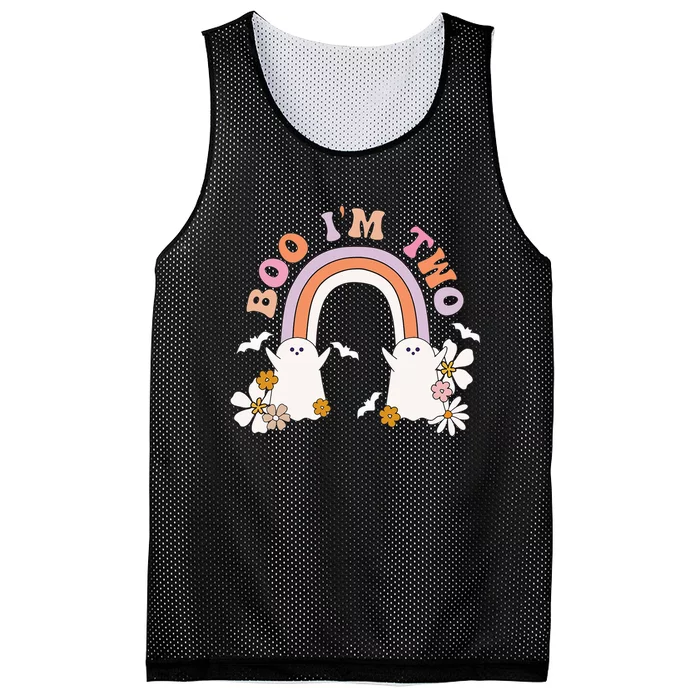 Boo I'm Two Birthday Cute Ghost Rainbow Halloween Groovy Mesh Reversible Basketball Jersey Tank