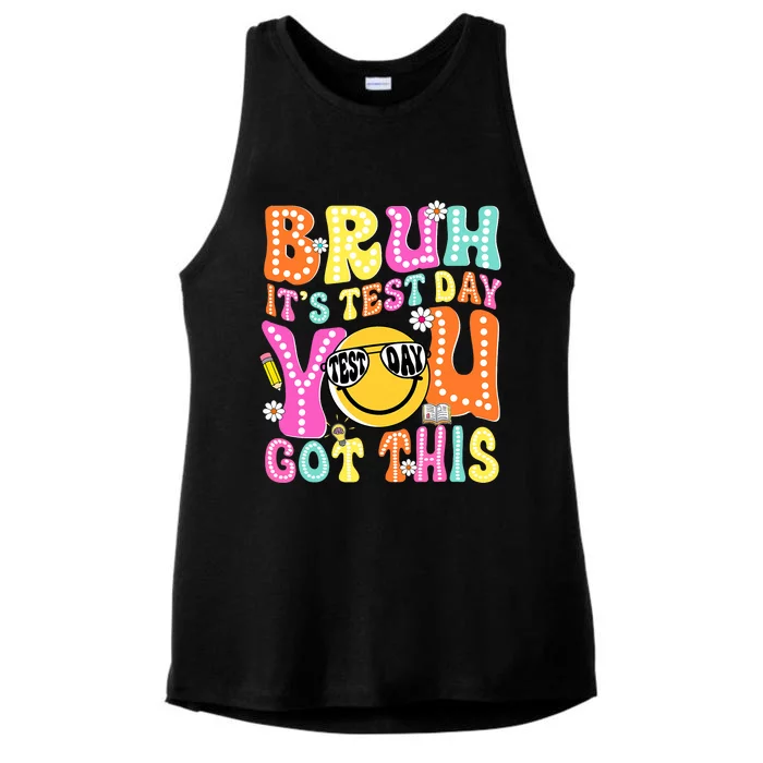 Bruh Its Test Day You Got This Groovy Testing Staar Day Ladies Tri-Blend Wicking Tank