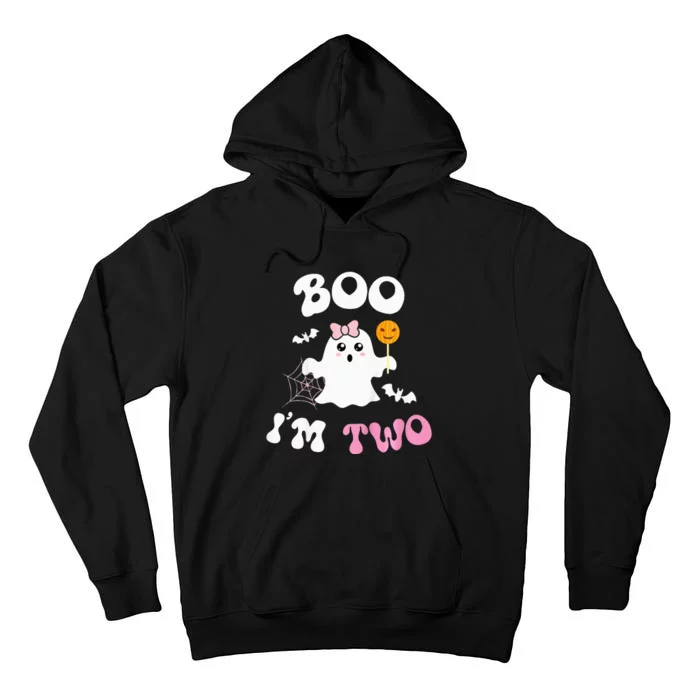 Boo I'm Two Ghost Second 2nd Birthday Groovy Halloween Tall Hoodie