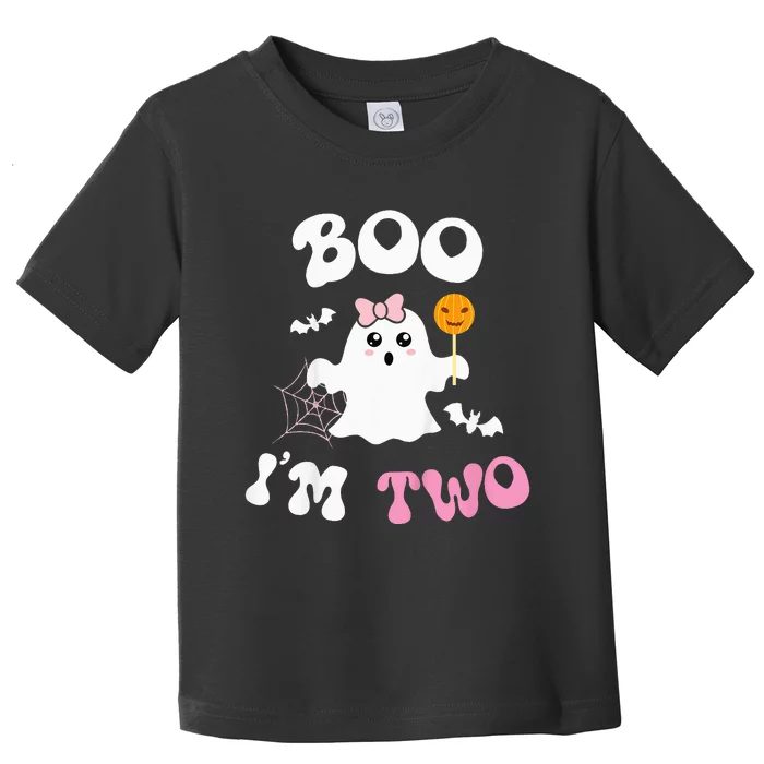 Boo I'm Two Ghost Second 2nd Birthday Groovy Halloween Toddler T-Shirt