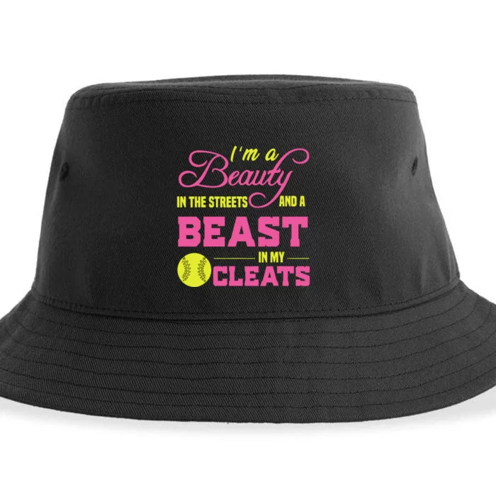 Beauty In The Street Beast In My Cleats GirlWo Softball Sustainable Bucket Hat