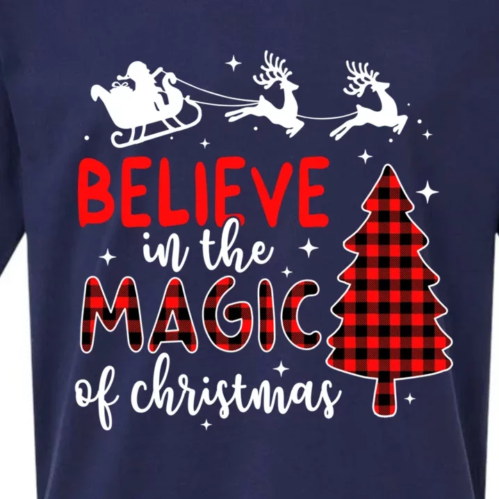 Believe In The Magic Of Christmas Buffalo Plaid Tree Holiday Gift Sueded Cloud Jersey T-Shirt